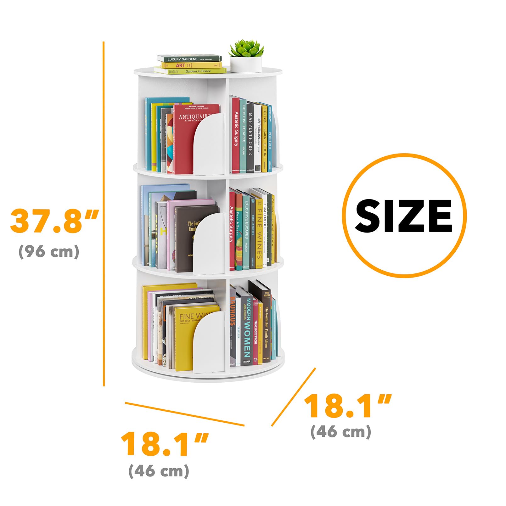 SpaceAid white rotating bookshelf front view suits modern decor and accessibility.