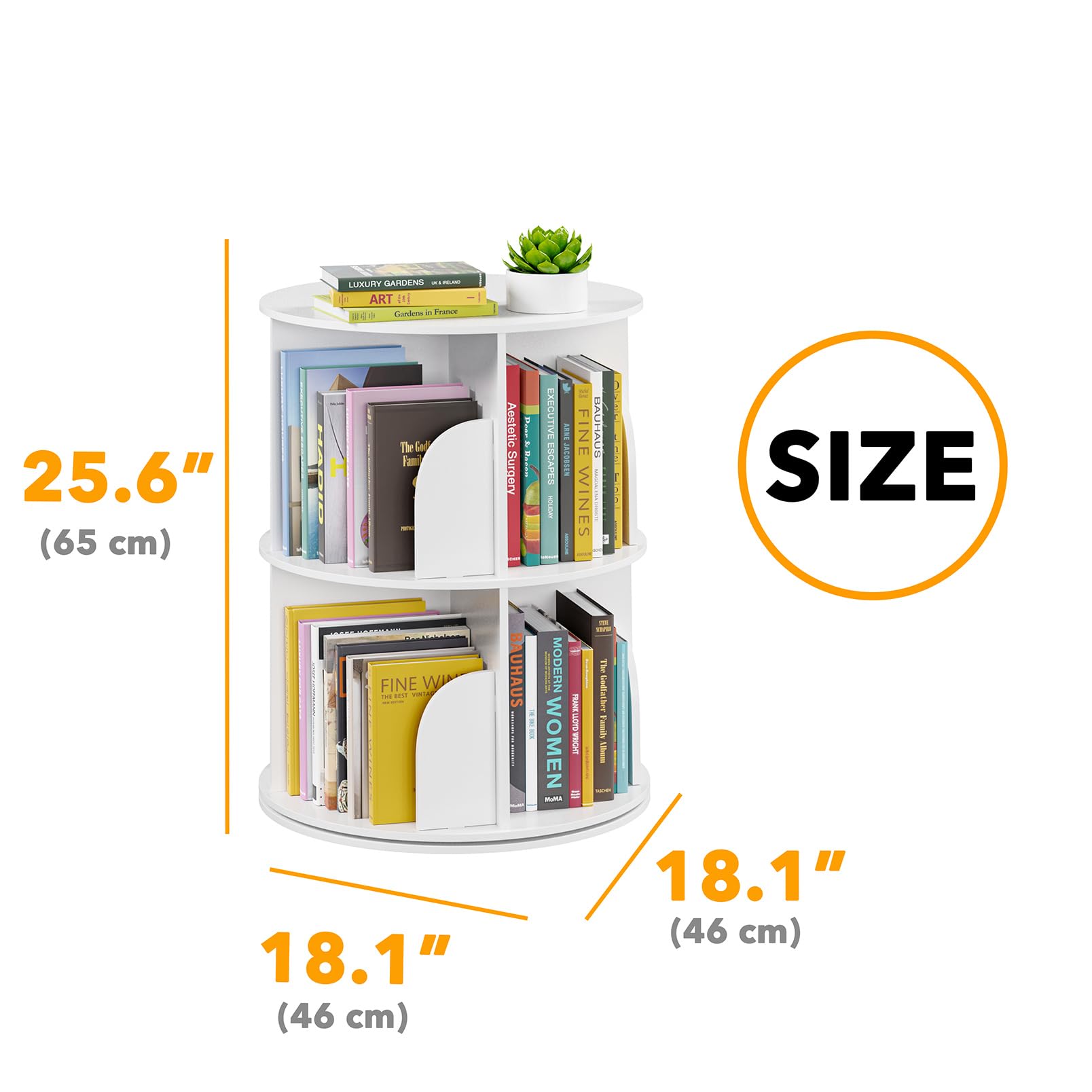 SpaceAid white rotating bookshelf enhances decor while keeping books accessible