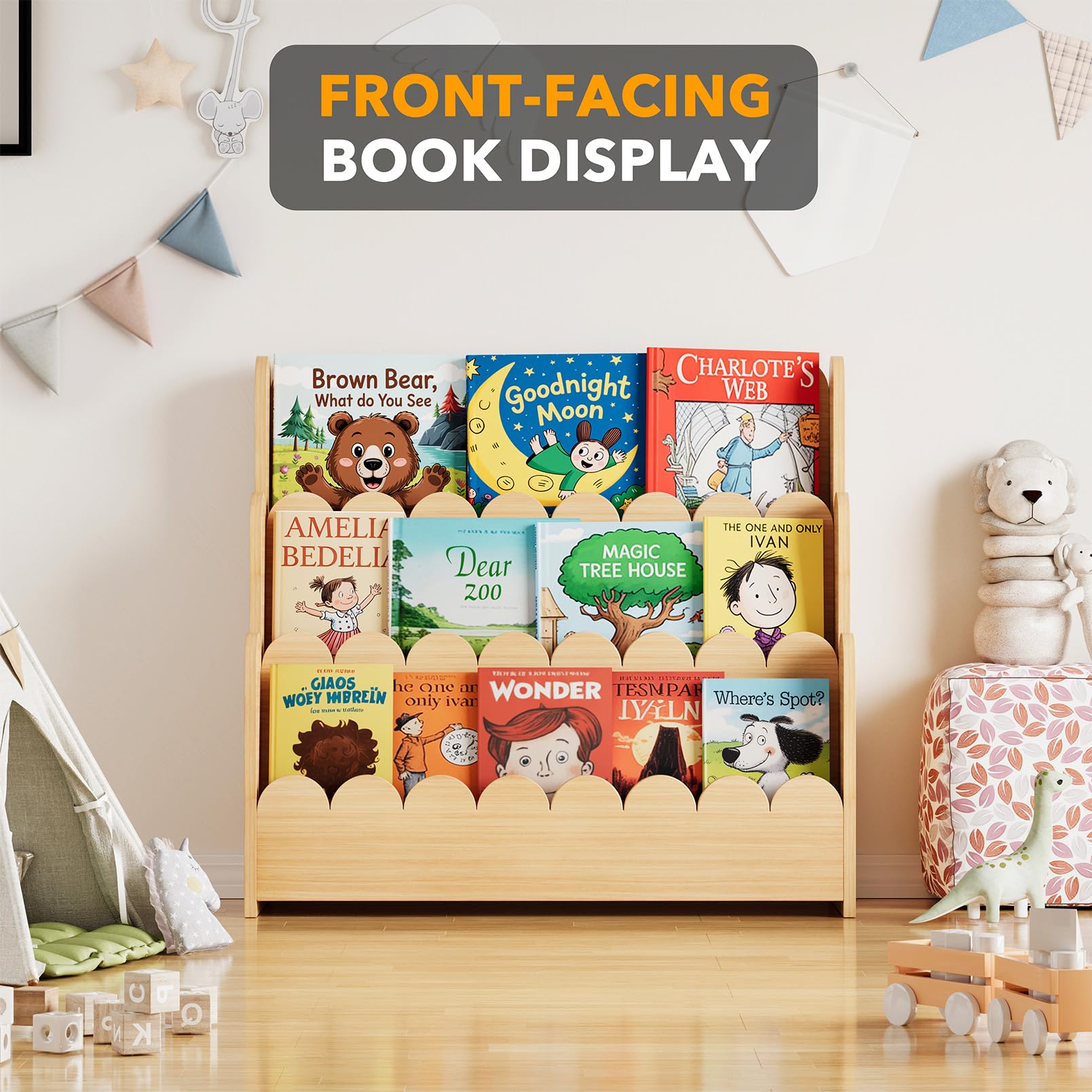 SpaceAid wooden bookshelf close-up wood grain highlights durable natural materials.