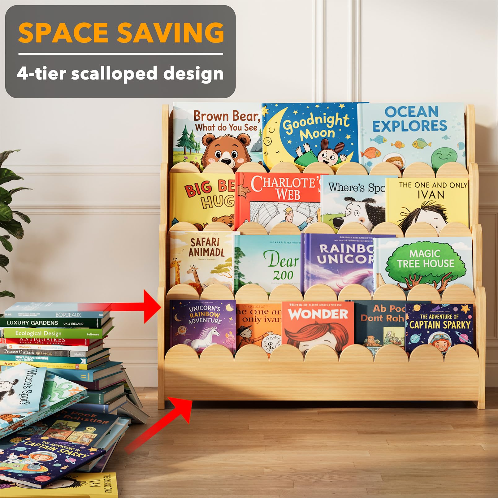 SpaceAid wooden Montessori bookcase kids-room setup for tidy storage.