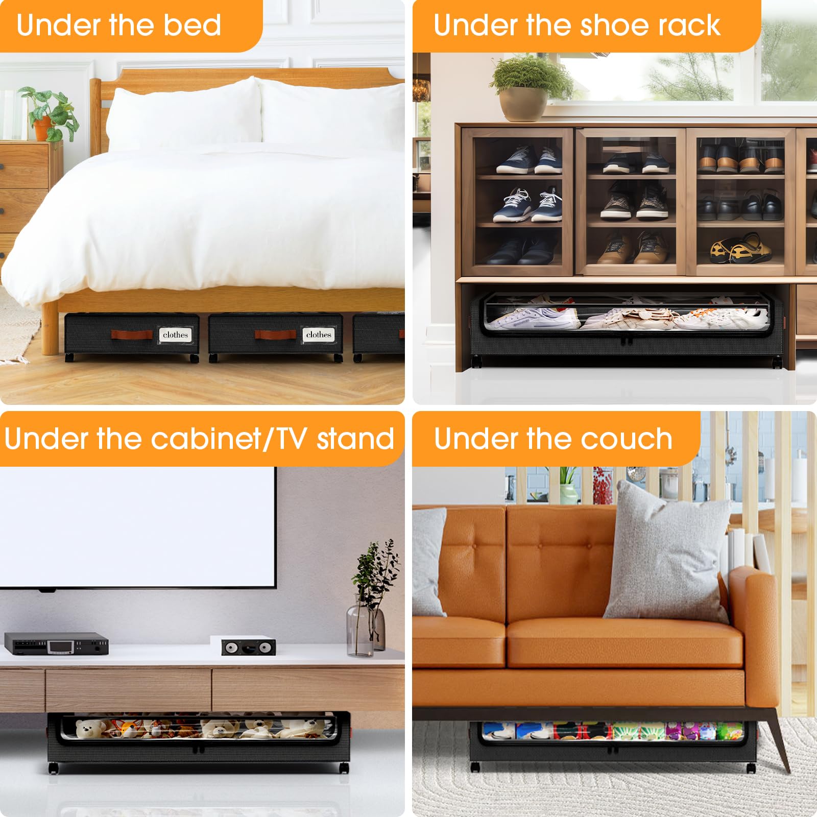SpaceHacks versatile under-bed storage usable under bed, sofa, rack, or cabinet.