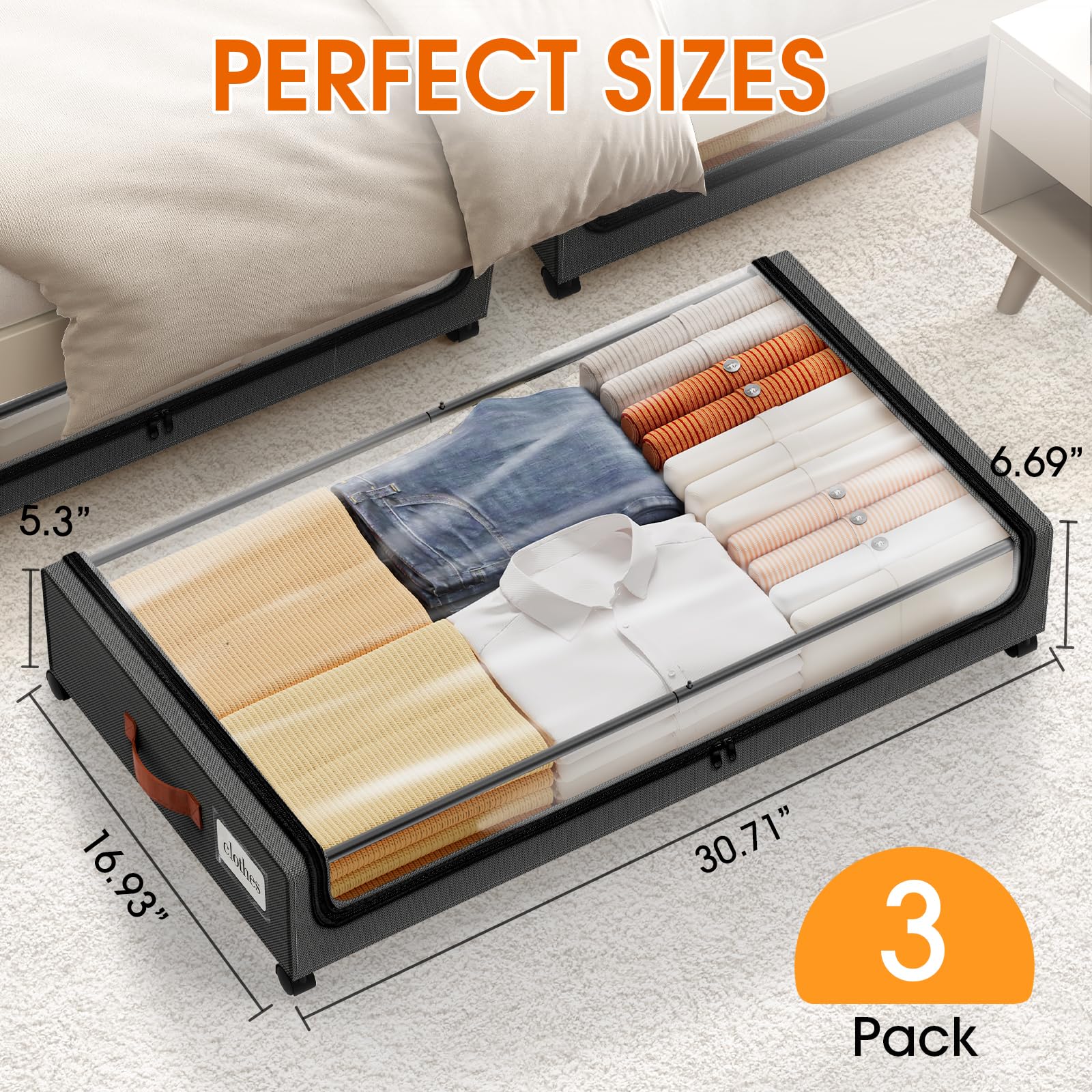 SpaceHacks under-bed storage with 360° wheels for smooth sliding.