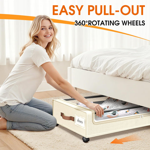 SpaceHacks large-capacity under-bed storage holds clothes, blankets, and shoes.