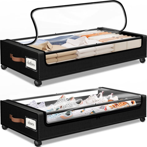 SpaceHacks under-bed storage with wheels for effortless pulling and organization.