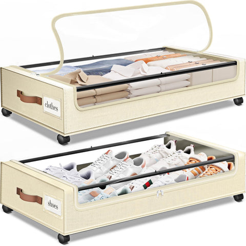 SpaceHacks under-bed storage with wheels rolling smoothly for easy access to stored items.