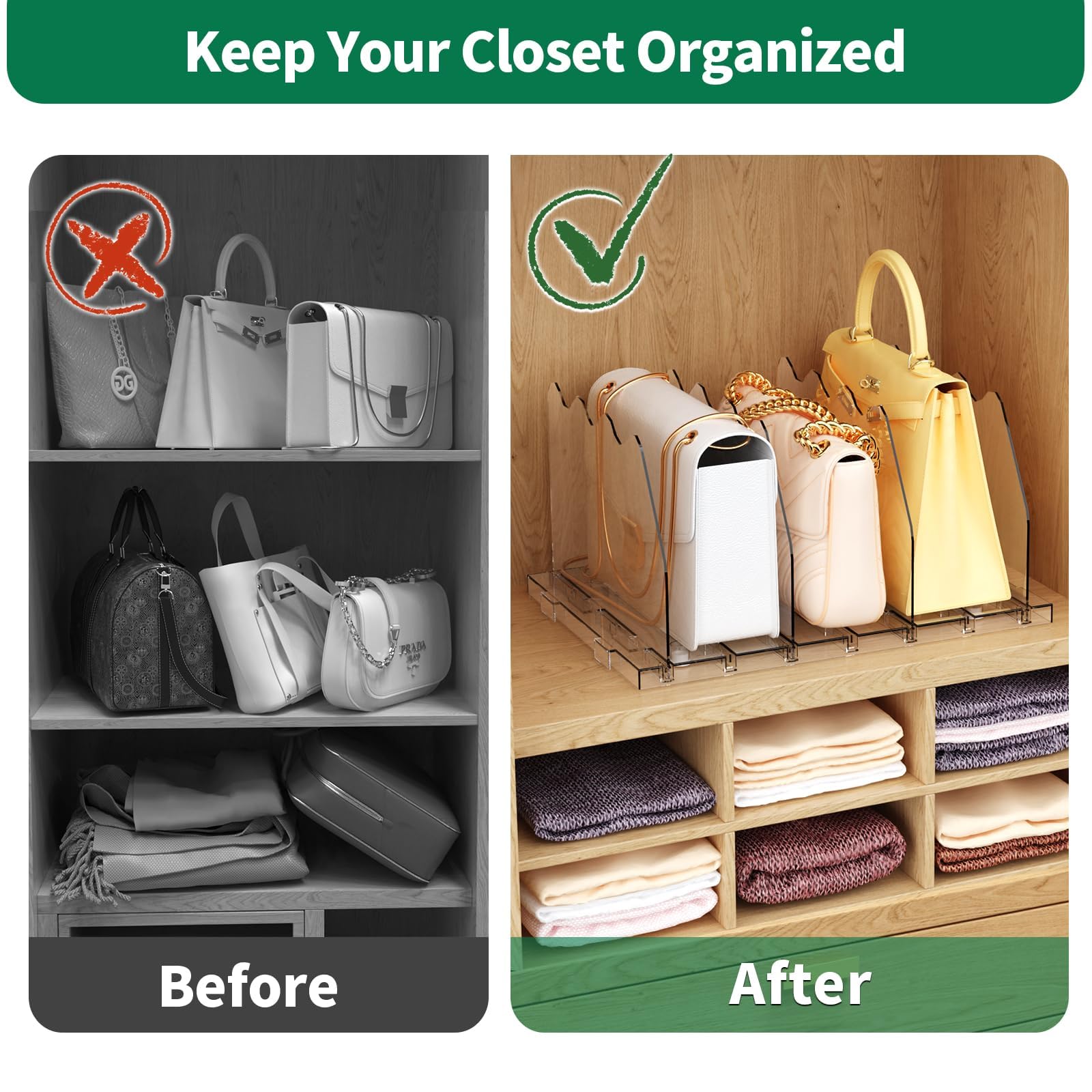 Spacekeeper clear design storage solution for handbags and cosmetics