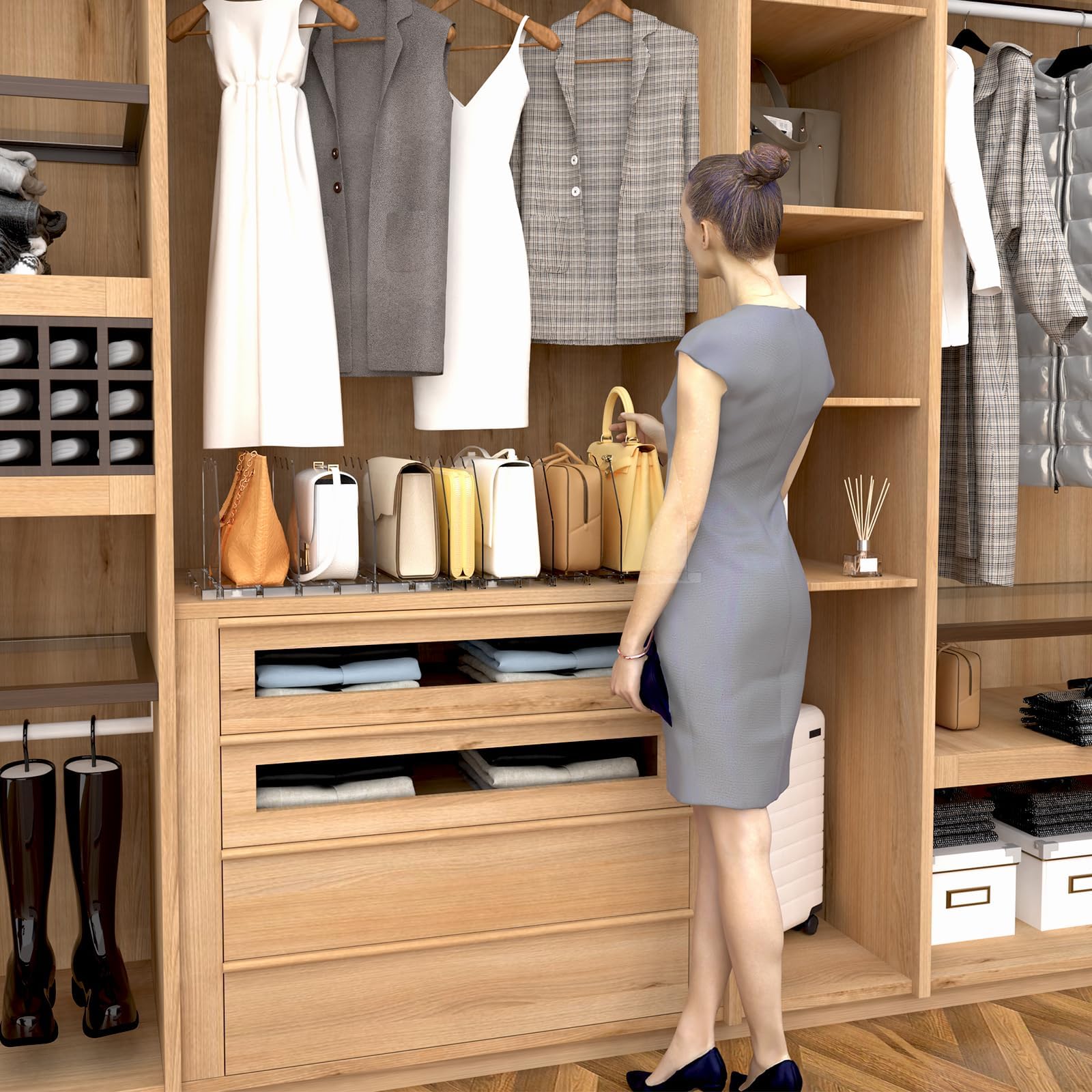 Spacekeeper easy-install purse divider assembly without tools