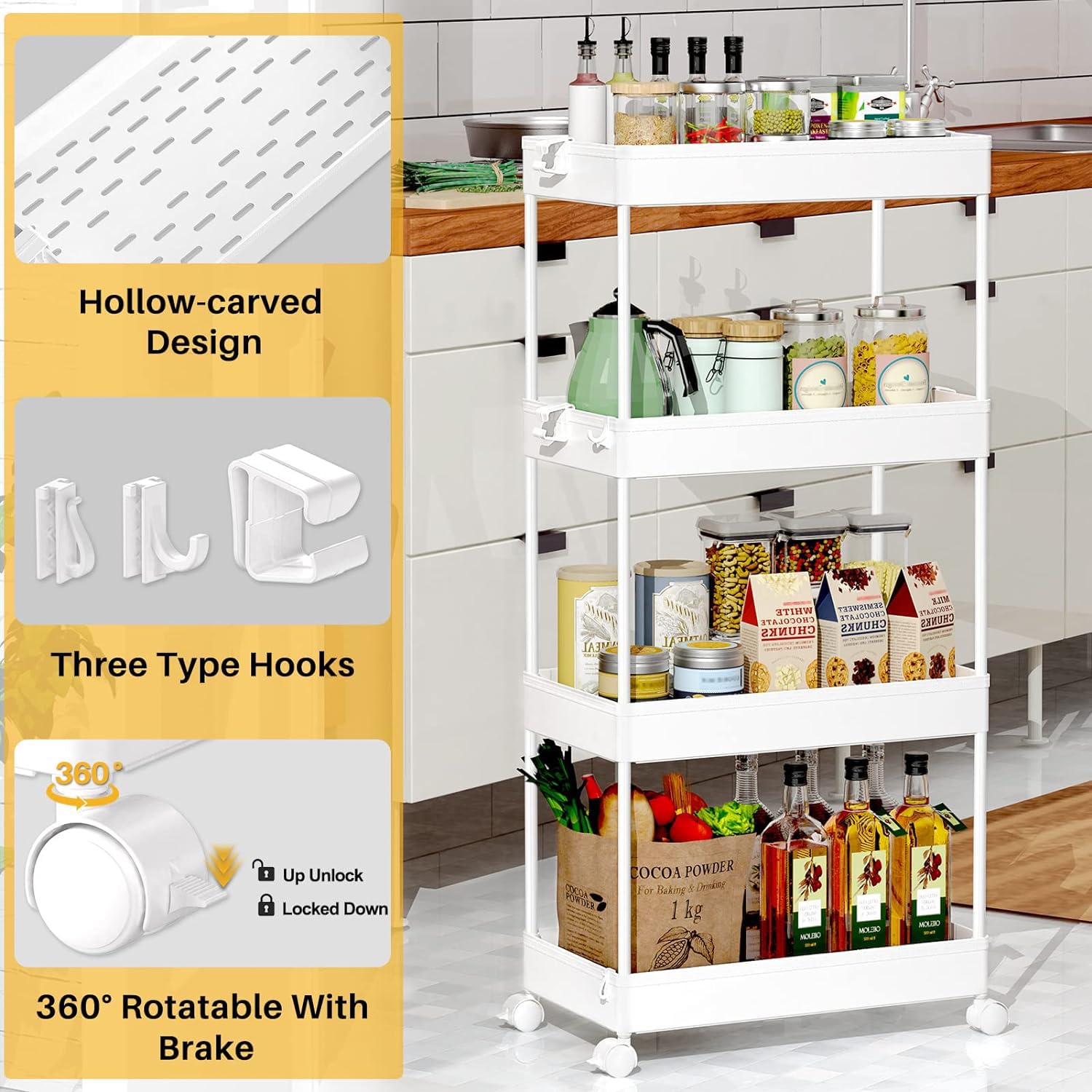 SPACEKEEPER rolling cart wheels for easy movement around the home.