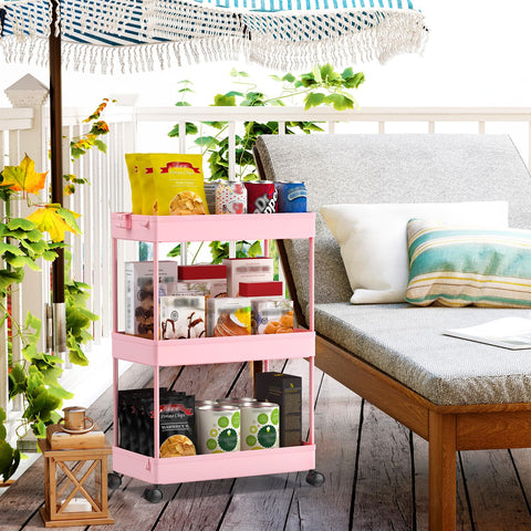 SPACEKEEPER rolling storage cart 3-tier pink in bathroom, mobile and easy to access essentials.