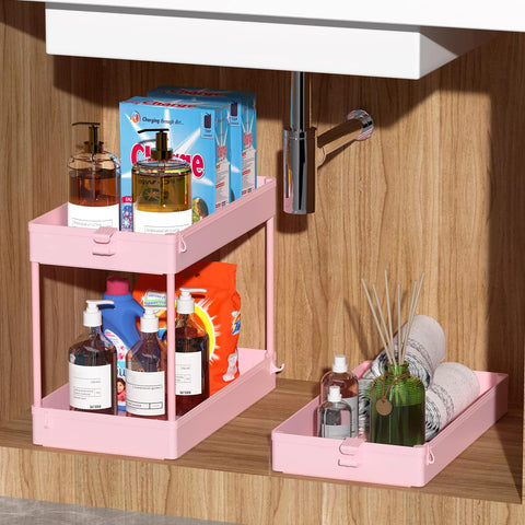 SPACEKEEPER rolling storage cart 3-tier pink durable surface blends with decor.