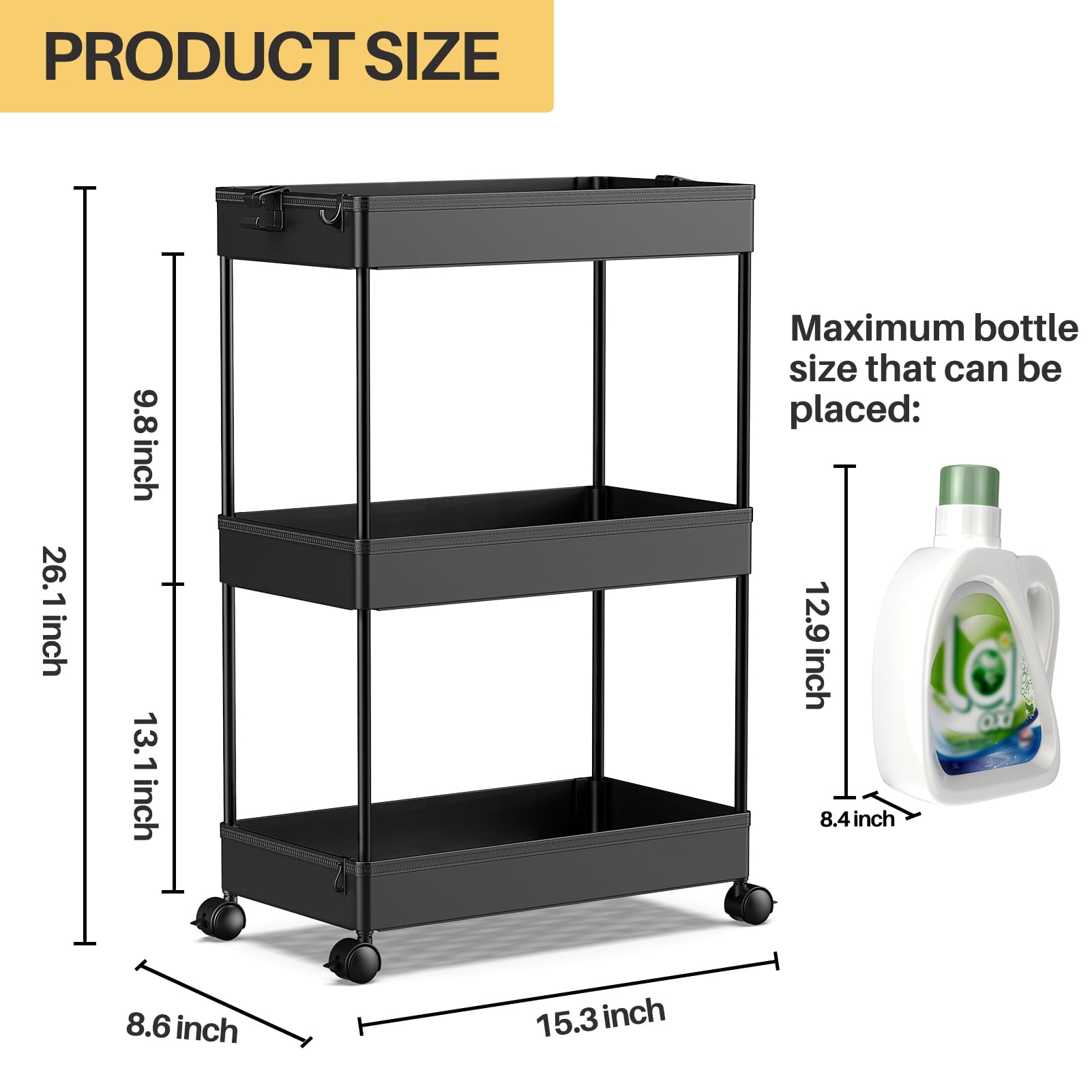 SPACEKEEPER rolling storage cart with brakes engaged for stable storage.