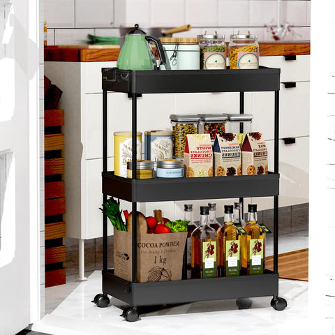 SPACEKEEPER rolling storage cart in a closet demonstrates compact, flexible storage.