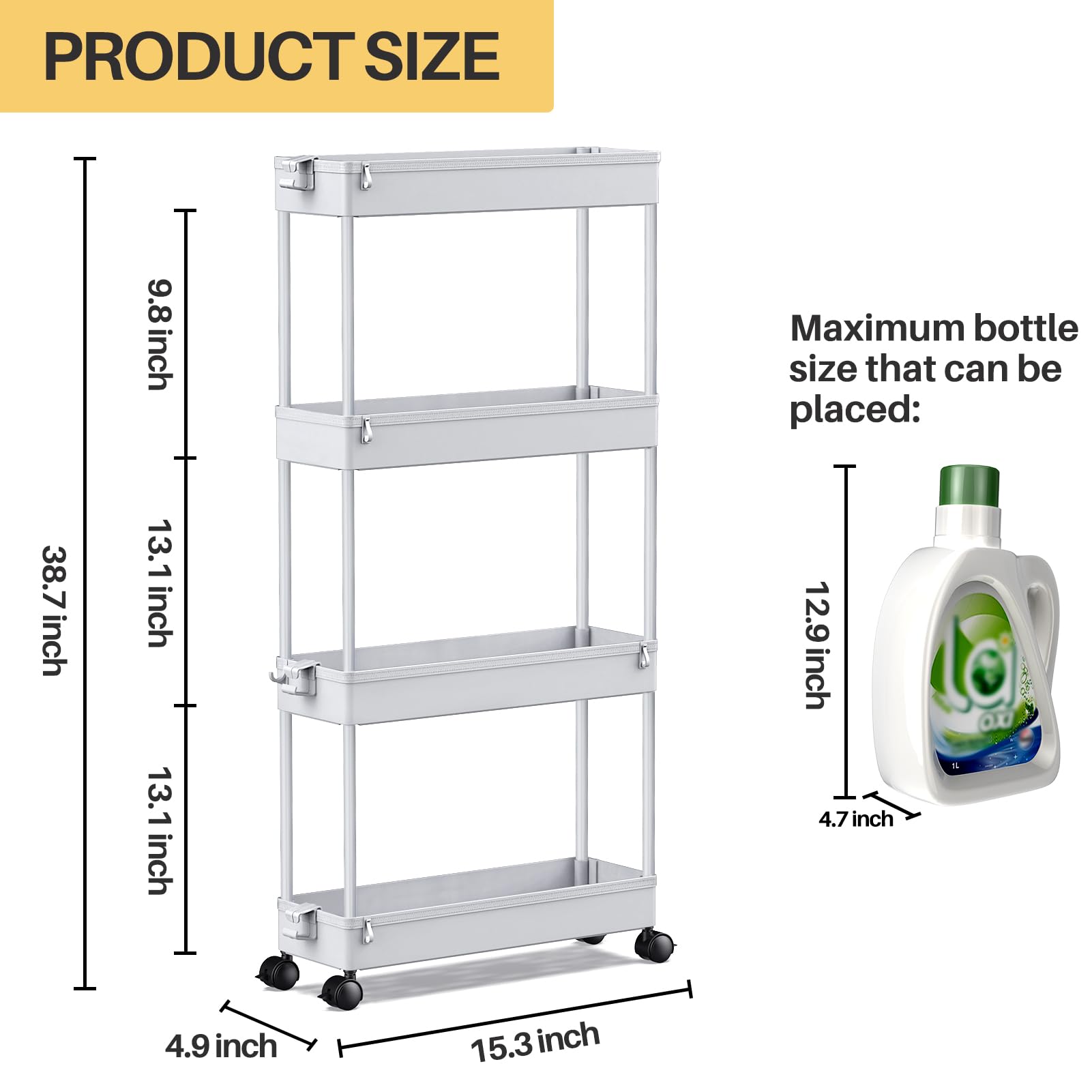 Two braking wheels on SpaceKEEPER cart provide stable placement.