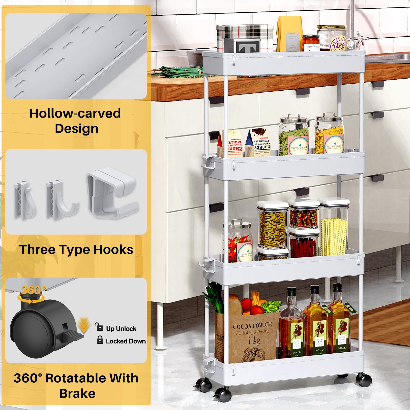 SpaceKEEPER Slim Rolling Cart side hoops add extra storage space.