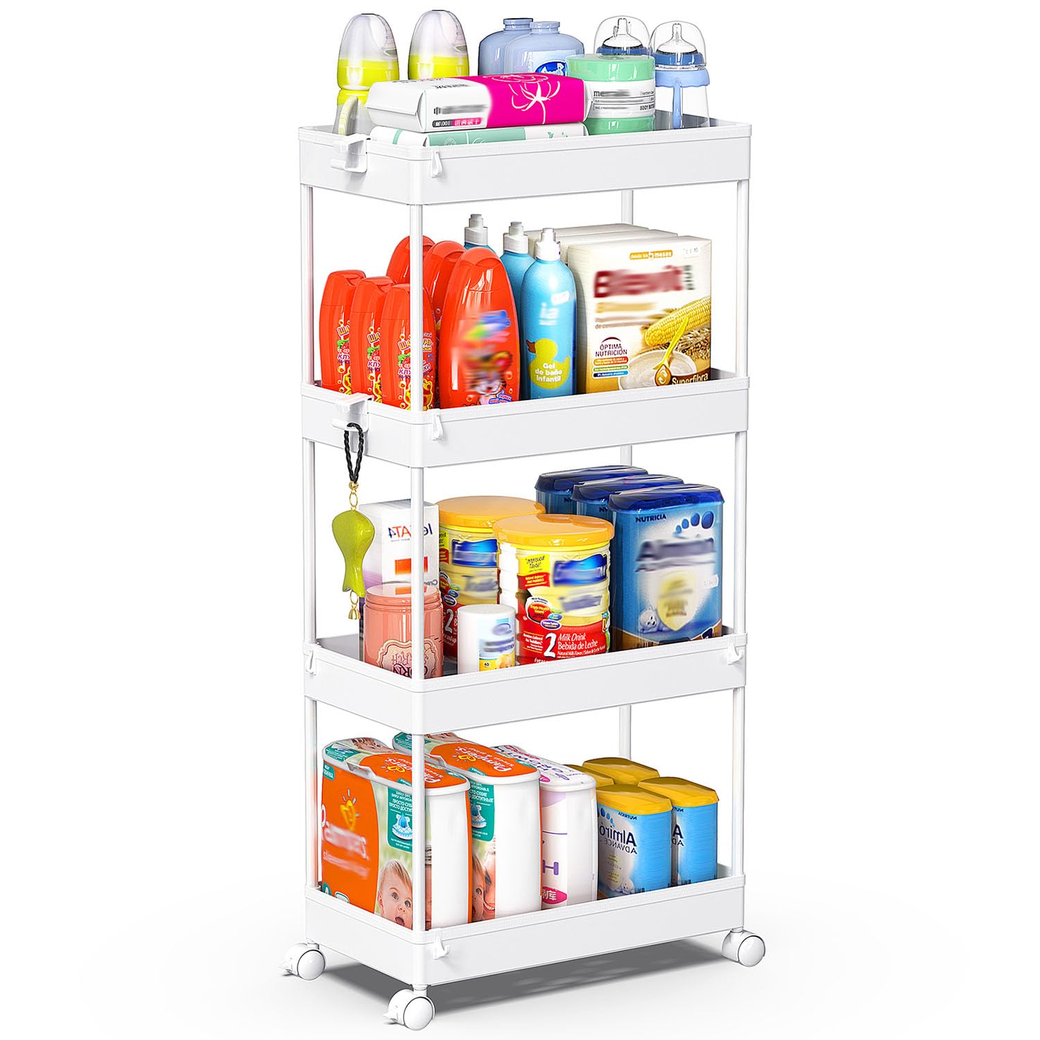 SPACEKEEPER Storage Cart 4-tier shelving unit for compact spaces, ideal in kitchen and bathroom.