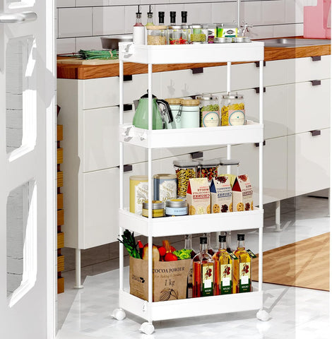 SPACEKEEPER white compact cart fits tight spaces in any room.
