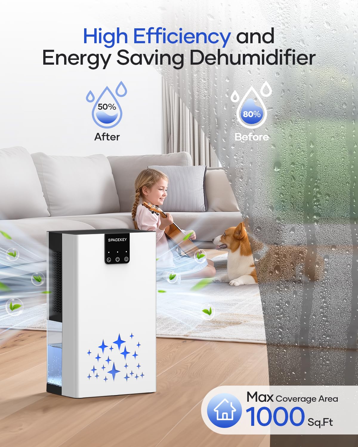 Auto shut-off indicator on Spacekey dehumidifier for spill-free operation