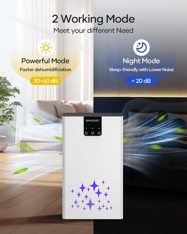 Spacekey dehumidifier night mode operates quietly for peaceful sleep