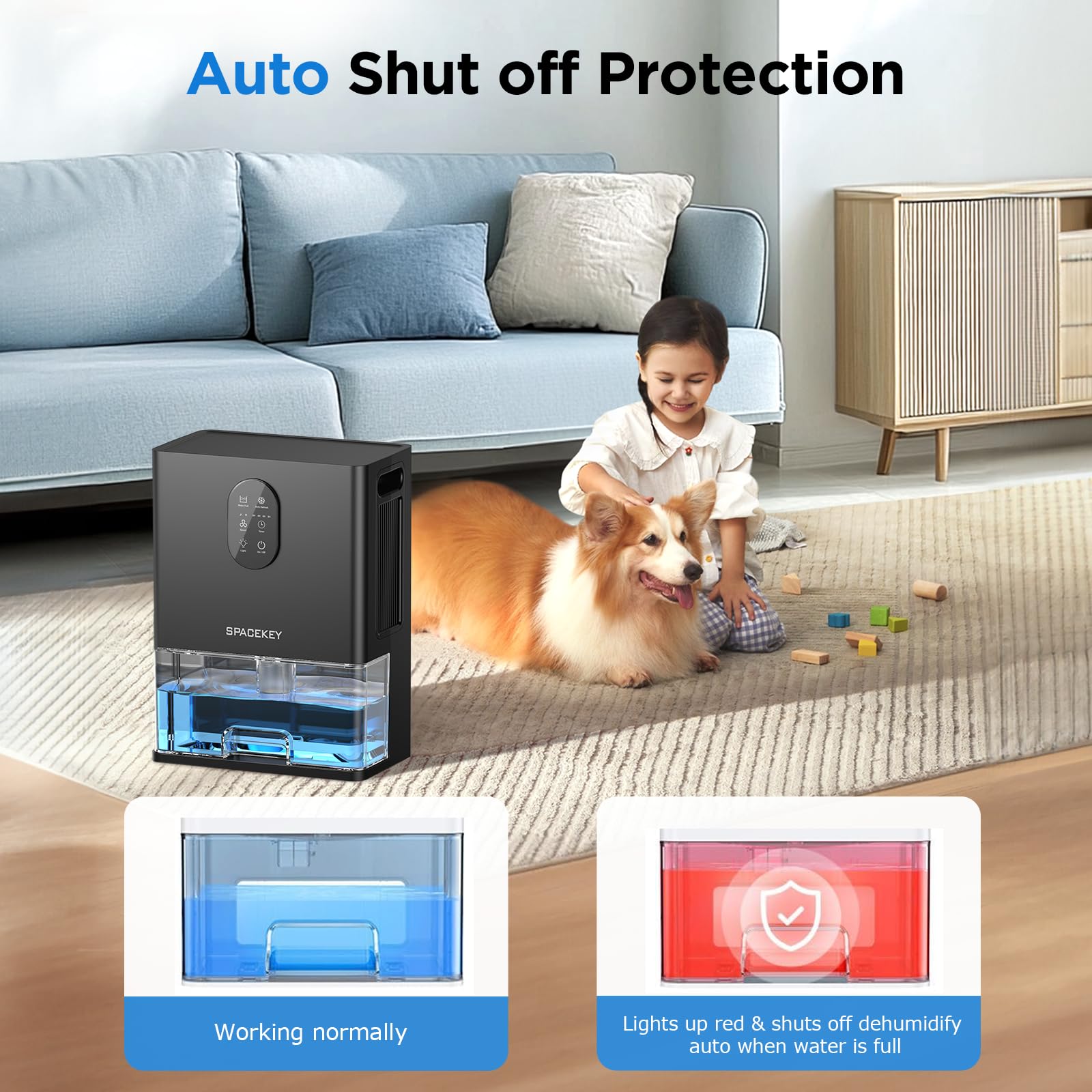 Spacekey dehumidifier portable with carry handle for easy movement.