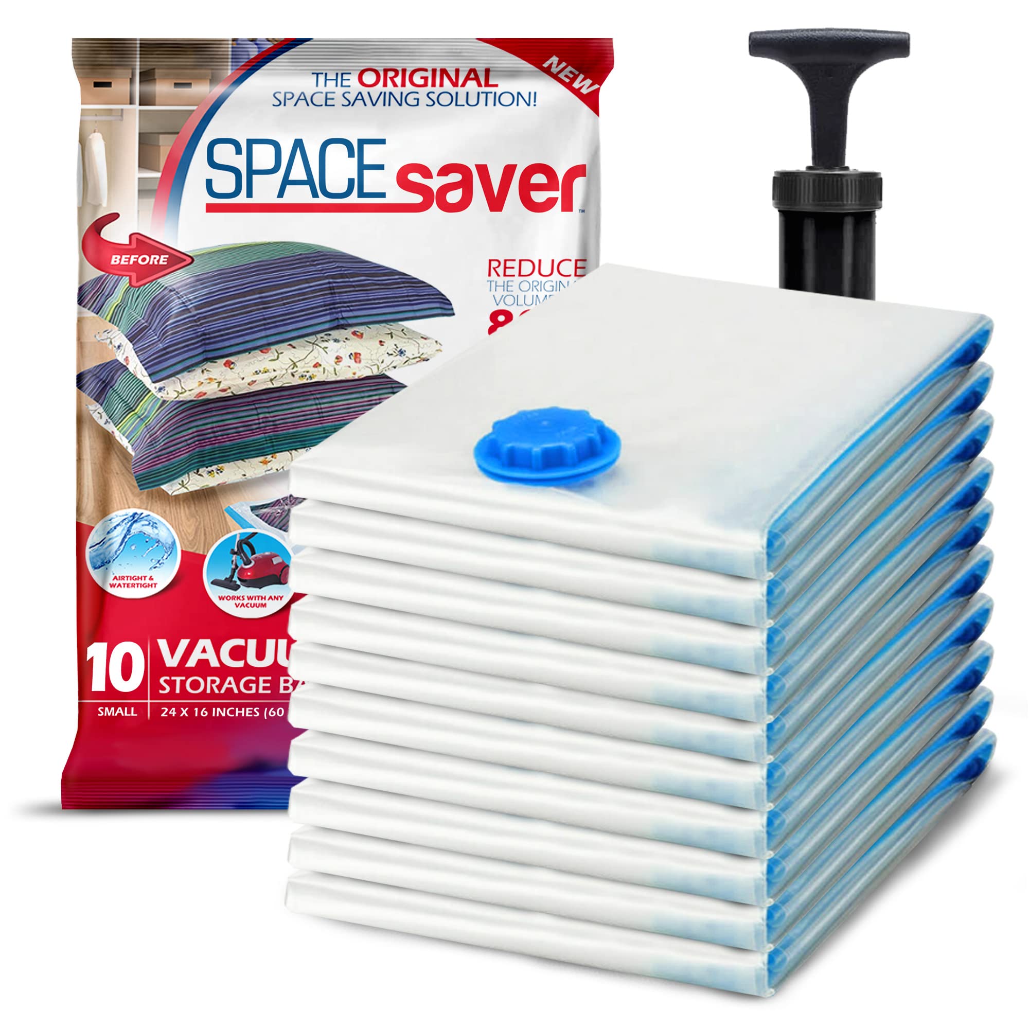 Spacesaver 10-pack small vacuum bags for comforters save space and organize bedding.