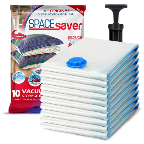 Spacesaver 10-pack small vacuum bags for comforters save space and organize bedding.