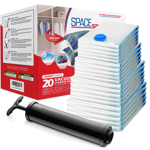 Spacesaver 20-pack vacuum bags arranged for space-saving bedding storage.