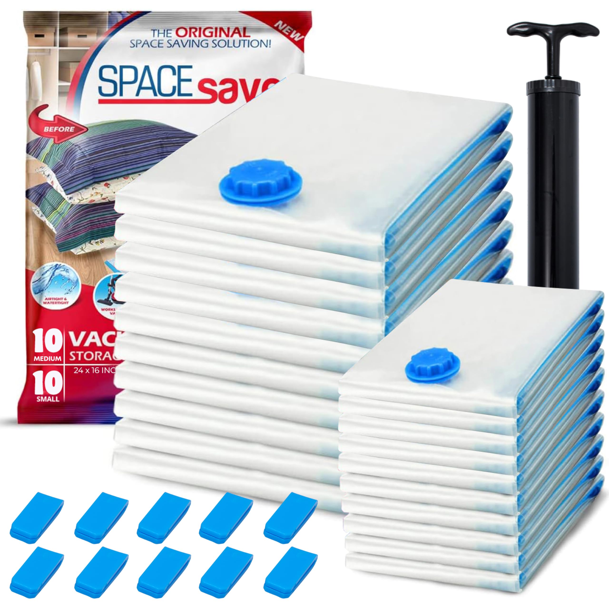 Spacesaver 20 pack vacuum bags protect comforters with space-saving compression.