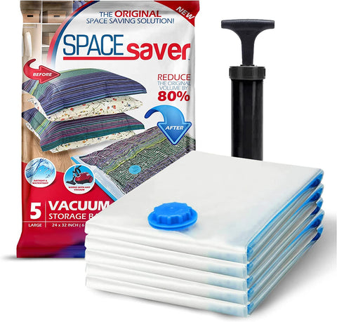 Spacesaver 5-pack large vacuum bags for comforters, space-saving storage.