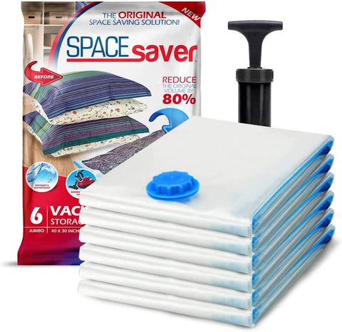 Spacesaver 6-pack jumbo vacuum bags with closed seal saving closet space