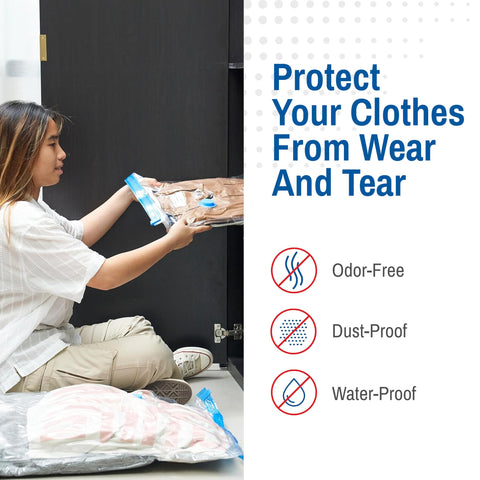Spacesaver bag set used to compress blankets and clothing efficiently.