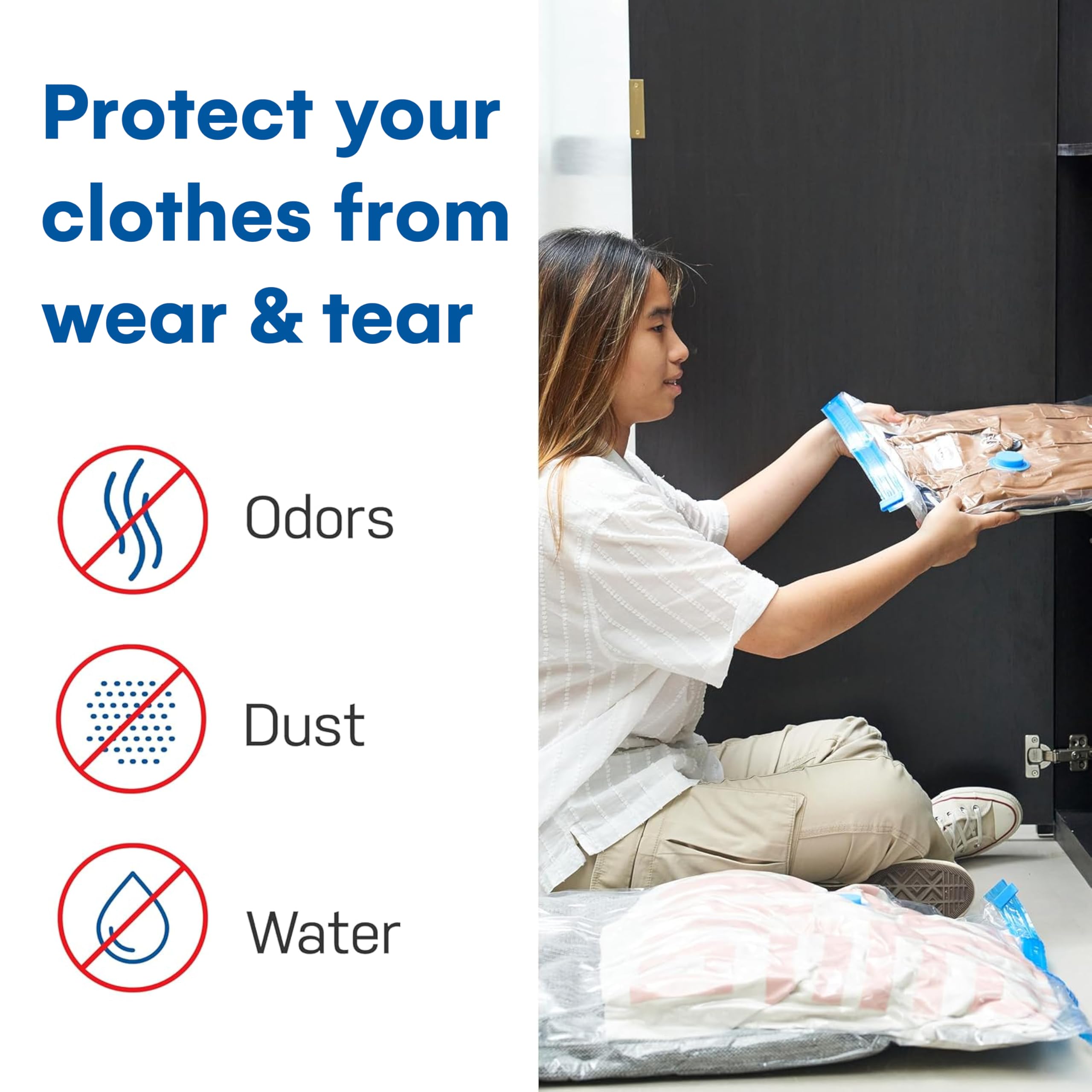 Spacesaver heavy-duty PA+PE material resists tears for repeated use.