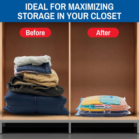 Spacesaver travel packing with vacuum bags minimizes luggage bulk.