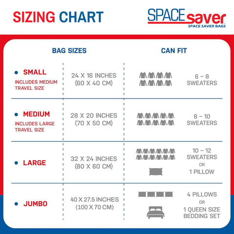 Spacesaver bags help organize closets or suitcases with easy access.