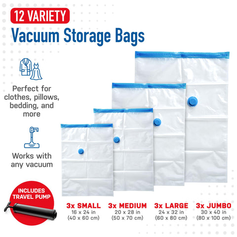Spacesaver heavy-duty PA+PE material bags withstand reuse for seasons of storage.