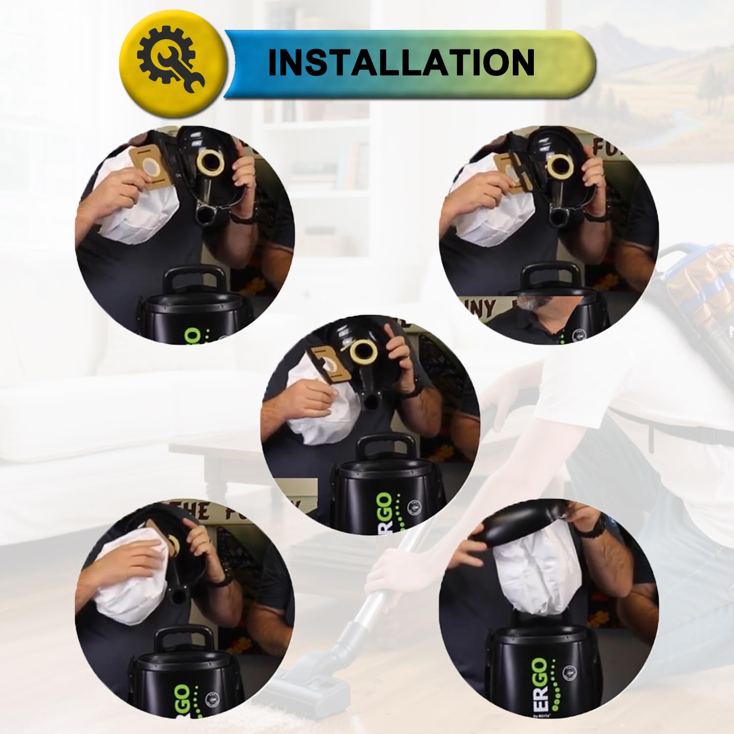 SpaceTent 8-quart bags quick install for Atrix backpack vacuums.
