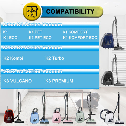 SpaceTent bag fits Sebo K1/K2/K3 canisters for reliable compatibility.