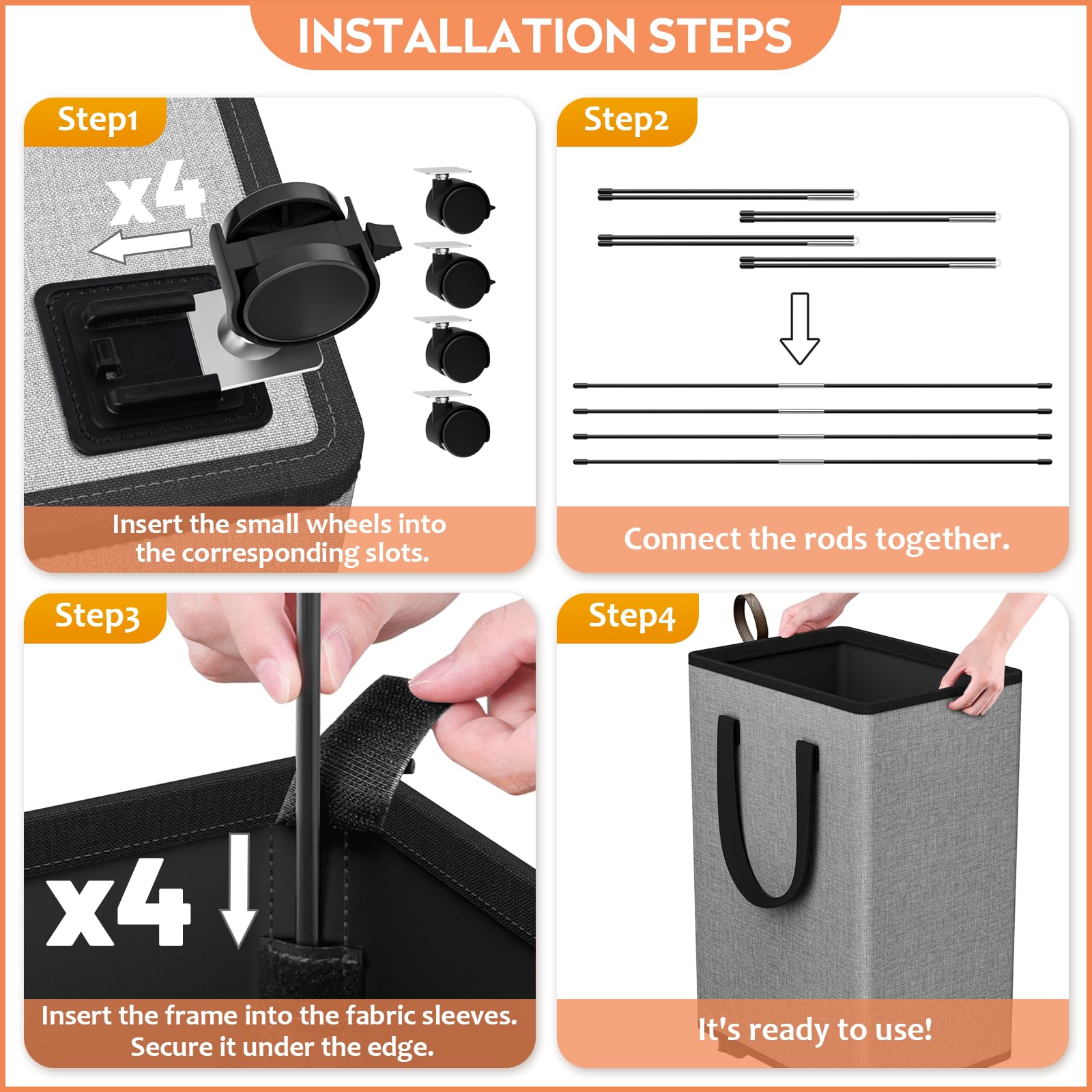 SpaceTrove laundry hamper with detachable wheels and brakes for stability