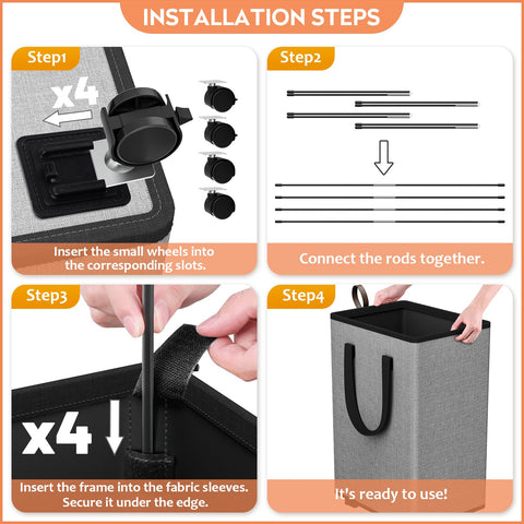 SpaceTrove laundry hamper with detachable wheels and brakes for stability