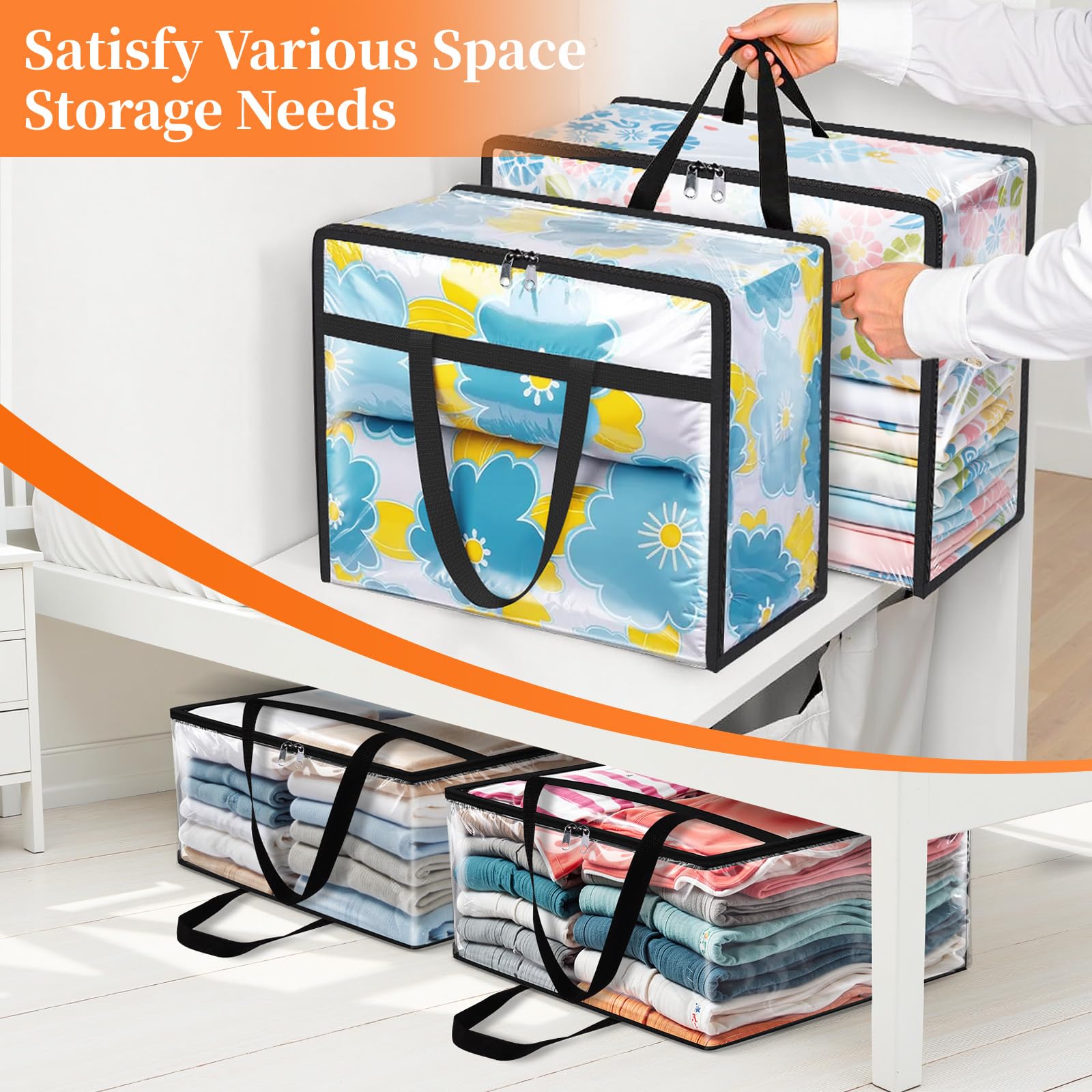 SpaceTrove clear bags let you spot pillows, blankets, and clothes at a glance.