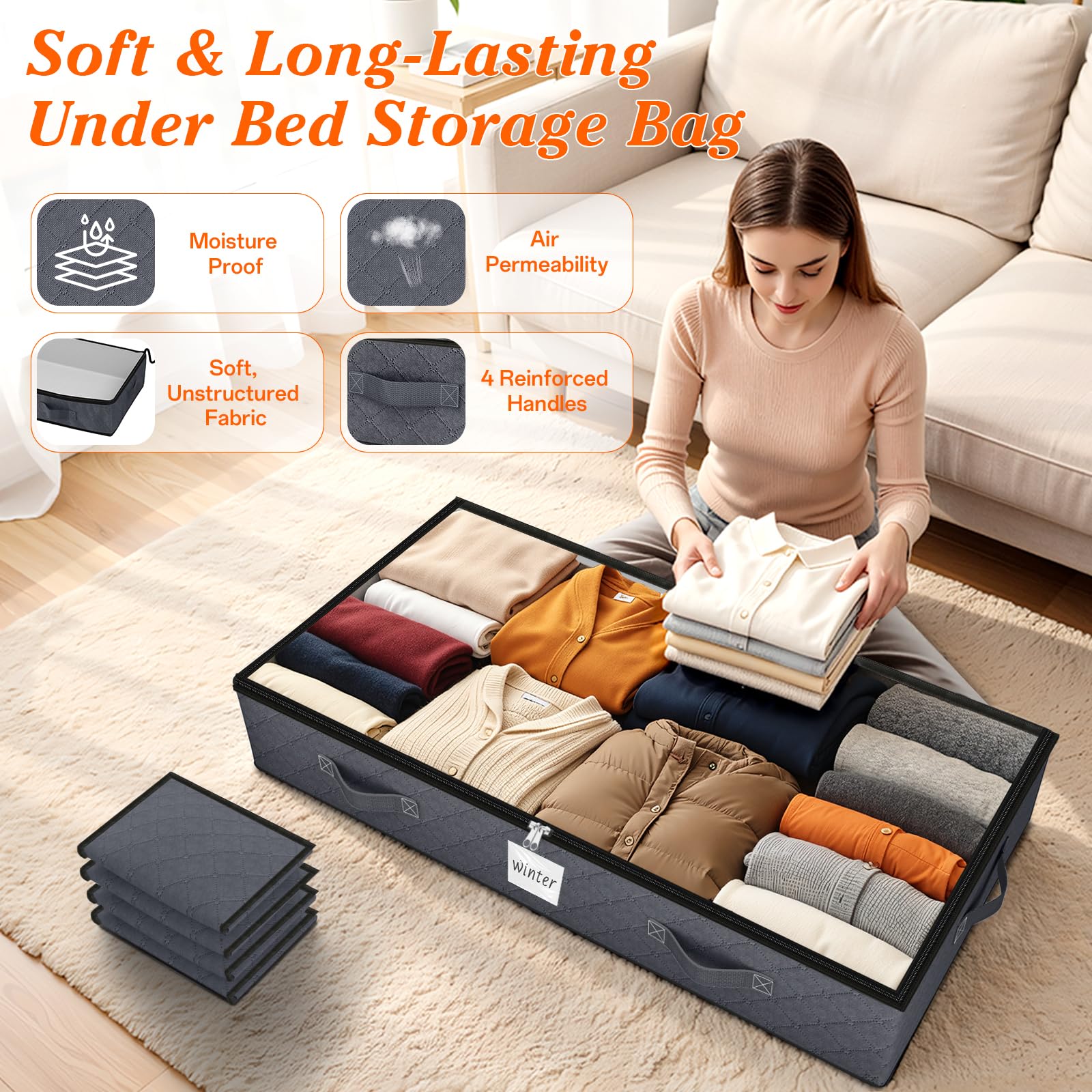 SpaceWhisper 90L capacity bins store bulky clothing and blankets efficiently.