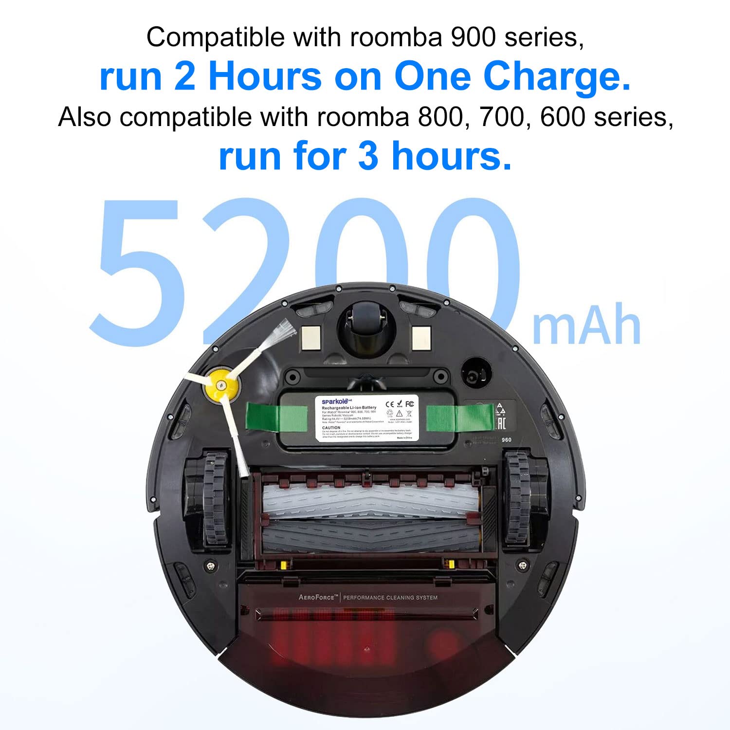 SPARKOLE Roomba 900-series compatibility image shows broad model support for replacements