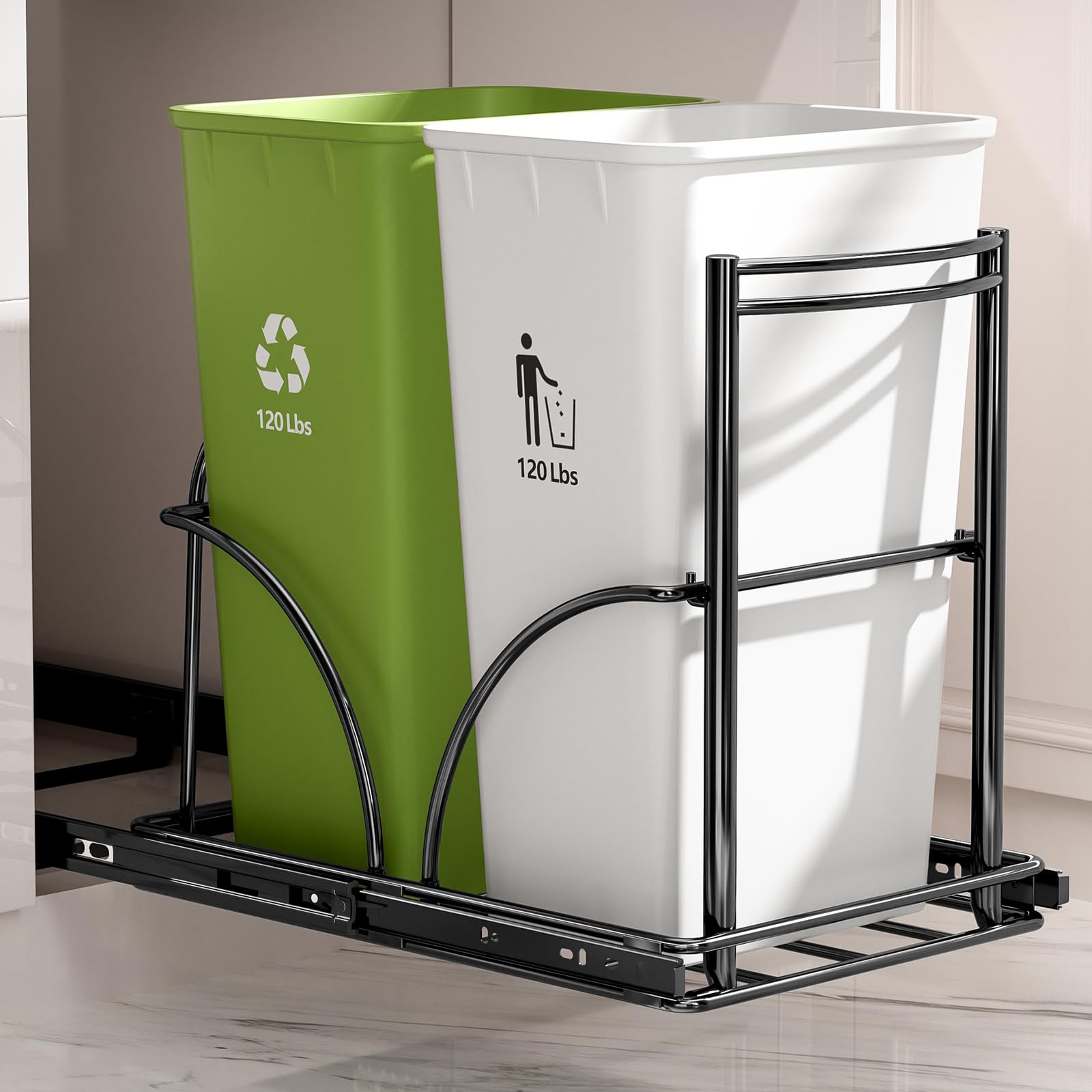 SPAXMAXTER dual trash can pullout under sink with smooth glide for easy access