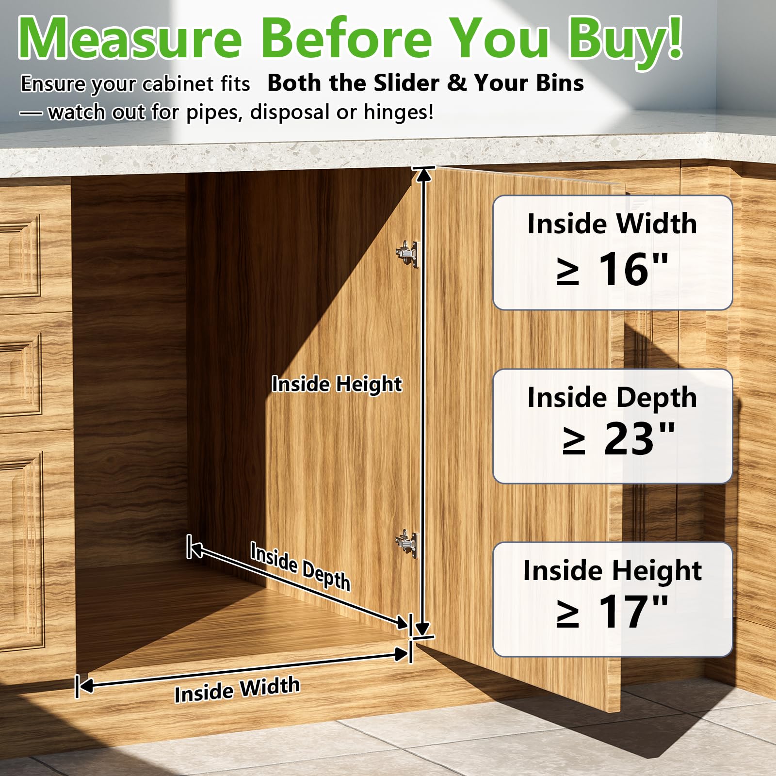 SPAXMAXTER under-sink pullout diagram shows cabinet fit and clear path