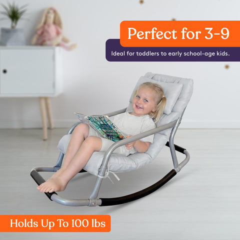 Special Supplies sensory rocking chair grey back-support design supports focused time and comfort.