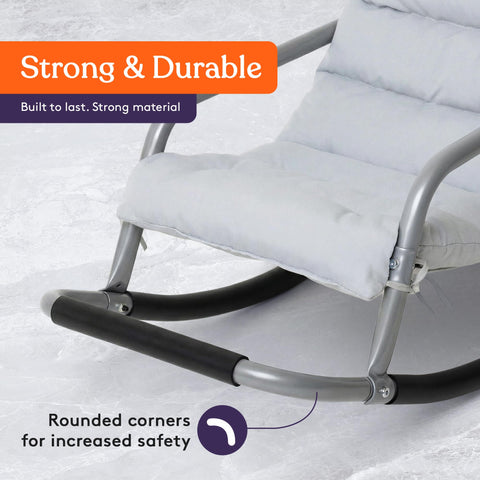Special Supplies sensory rocking chair grey front view showcases gentle motion ideal for balance and calm.