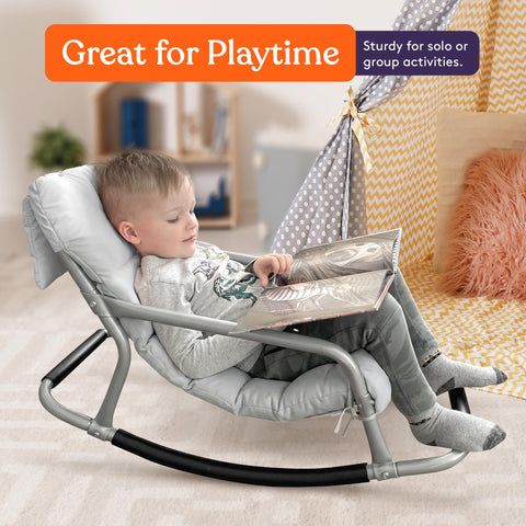 Special Supplies sensory rocking chair grey on playroom floor demonstrates versatile seating for home learning.