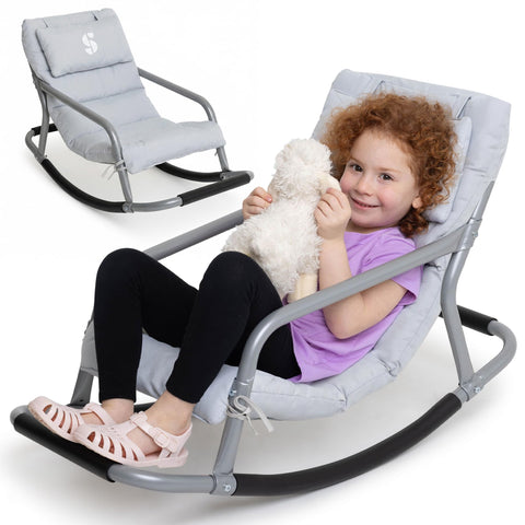 Special Supplies sensory rocking chair grey side view for portable comfort and secure rocking sessions.