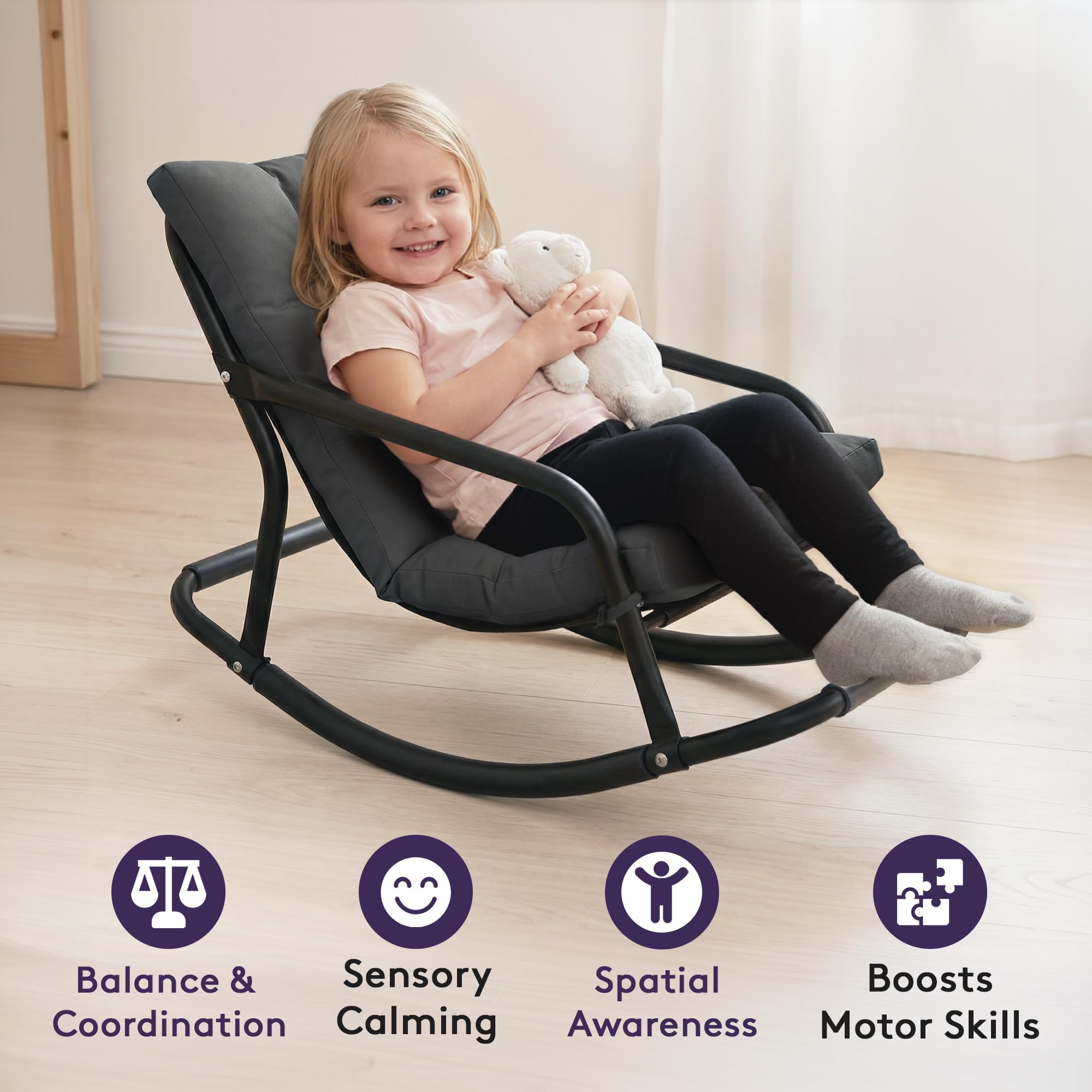 Special Supplies sensory tufted rocking chair sturdy frame supports active indoor outdoor play