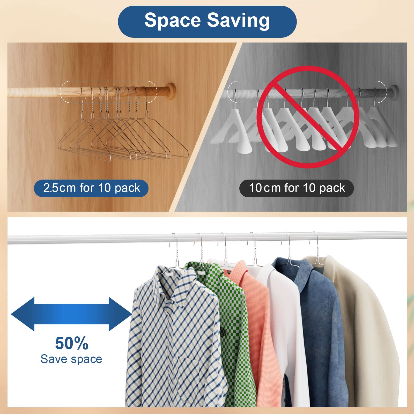 SPECILITE silver 16-inch hangers save closet space and support shirts