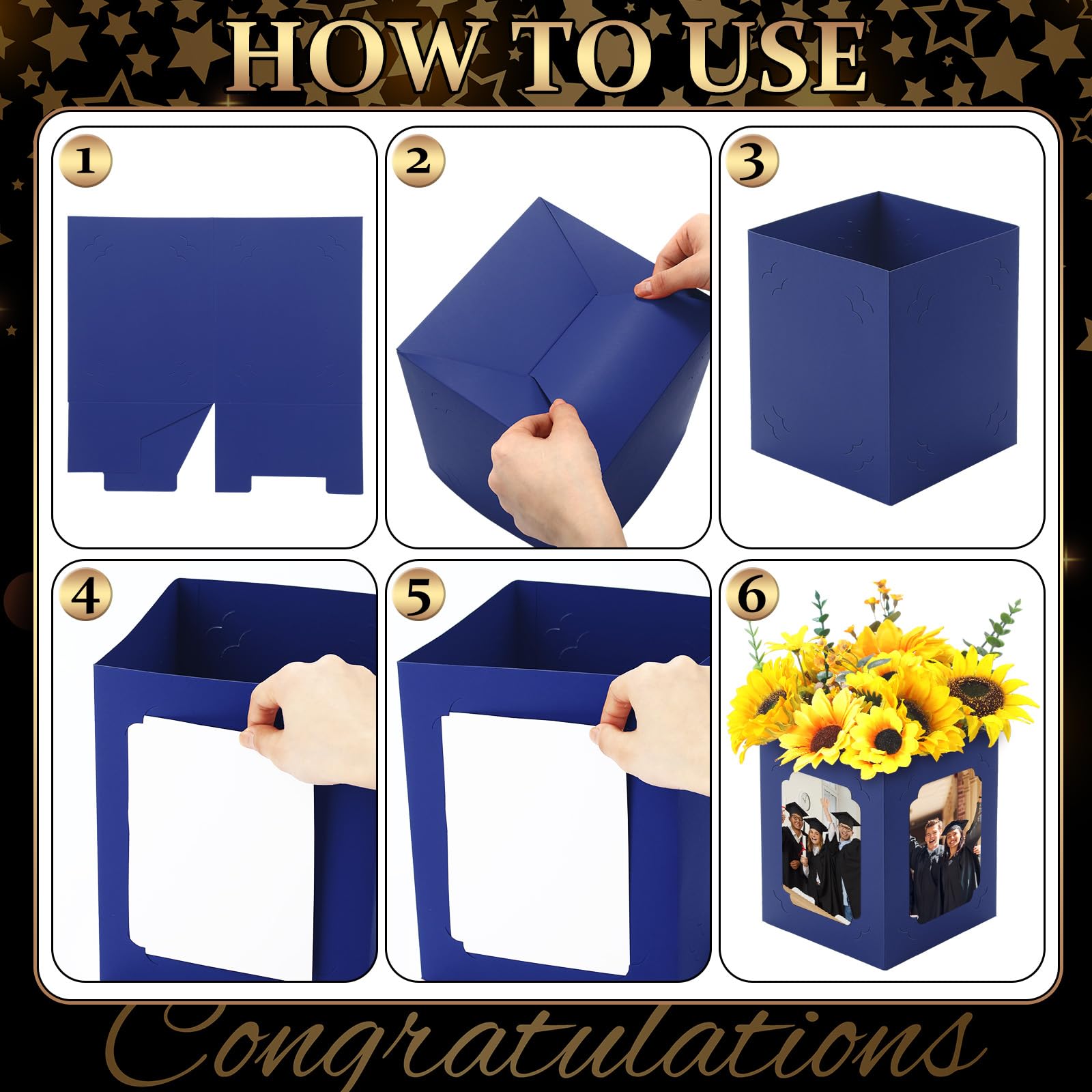 Spiareal blue graduation box centerpiece folded flat for storage